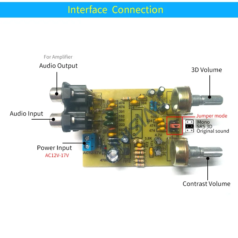 UNISIAN 3D Sound Effect Audio Preamplifier SRS Processor Tone Control Board For Diy Car Home Amplifier