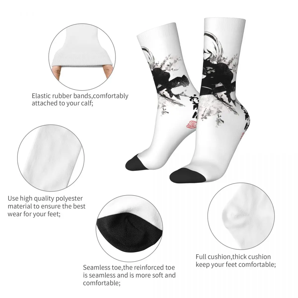 Winter Warm Cool Unisex NieR Automata 2B Game Waifu Japan Ink Socks Non-slip Basketball Socks