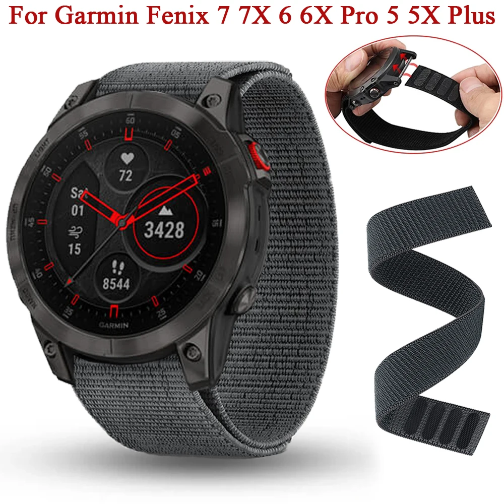 Hook Loop Nylon Wrist Strap For Garmin Epix Gen 2 Fenix 7 7X 6X 6 Pro 5X Plus 955 945 Enduro 26mm 22mm Smartwatch Band Bracelet