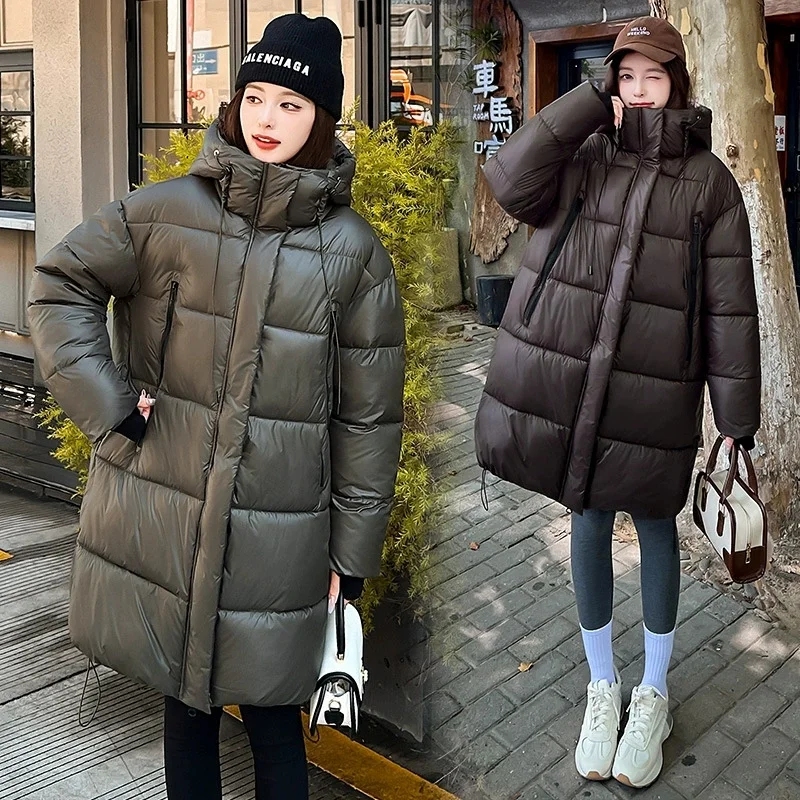 

2025 New Winter Women Jacket Mid Long Hooded Parka Down Cotton Padded Jacket Female Parkas Casual Warm Outwear Snow Wear Coats
