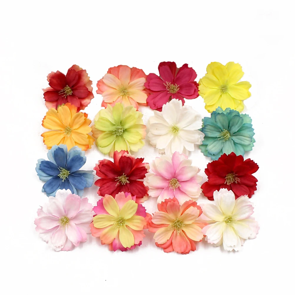 

50 Pcs Simulation Plum Blossom Flowers Creative DIY H made Crafts Scrapbooking Decor Wedding Party Cloth Flower Sticker