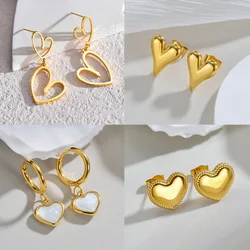 Premium Fashion Stainless Steel Gold Color Love Heart Delicate Earrings Light Cozy Jewelry Simple Accessories Girlfriend Gift
