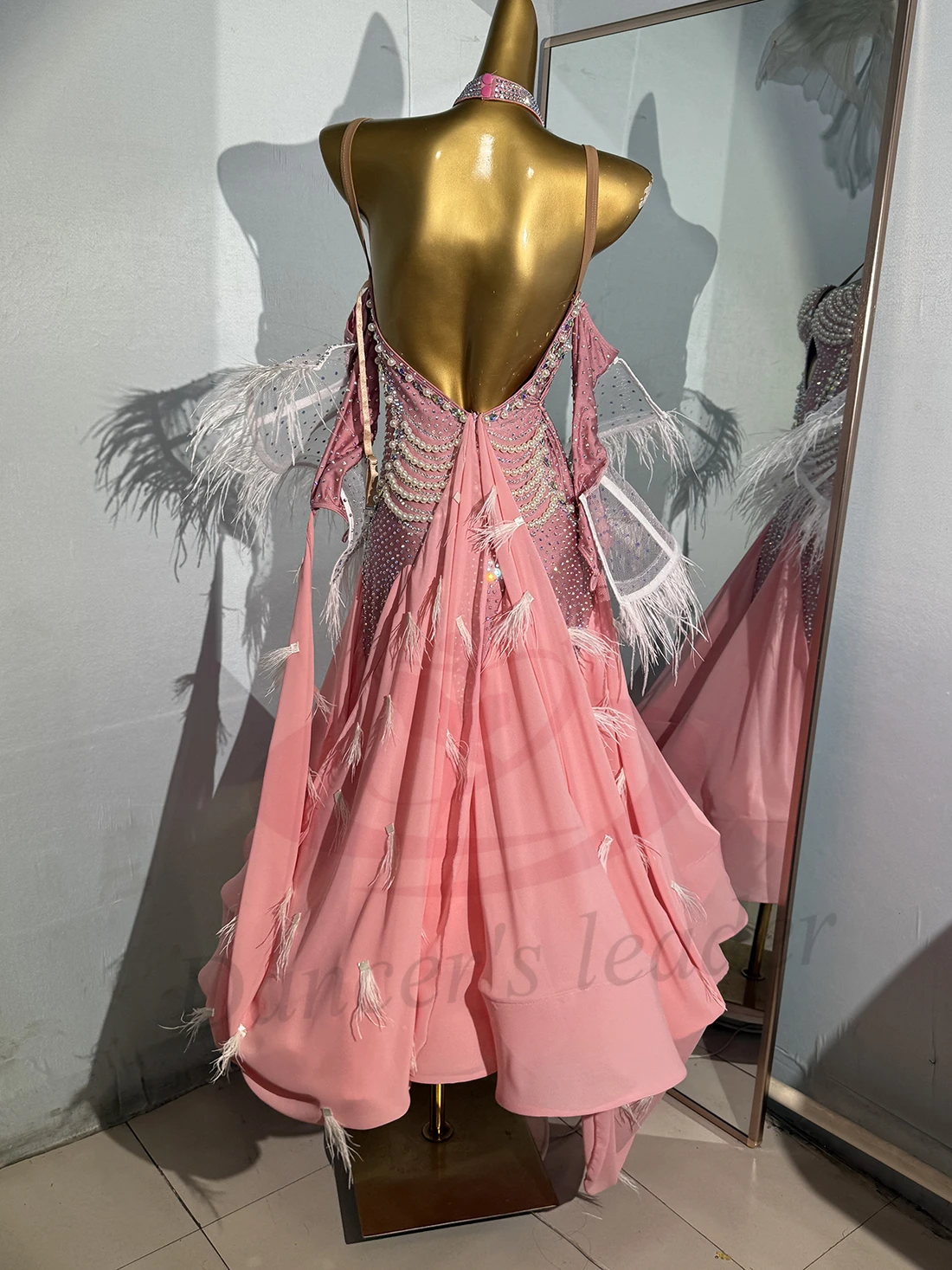 라틴 댄스 드레스 하이 엔드 맞춤형 하프 바디 대형 진주 서스펜더 탱고 여성 성인 어린이 무대 전문 의류