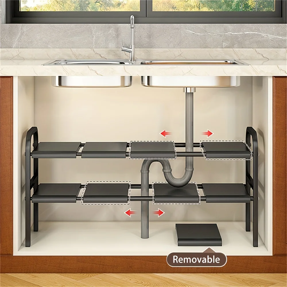 مجموعة واحدة من منظمات حوض المطبخ متعددة الاستخدام تحت الحمام - رف تخزين منظم لرف الخزانة قابل للتوسيع مع سلال قابلة للإزالة