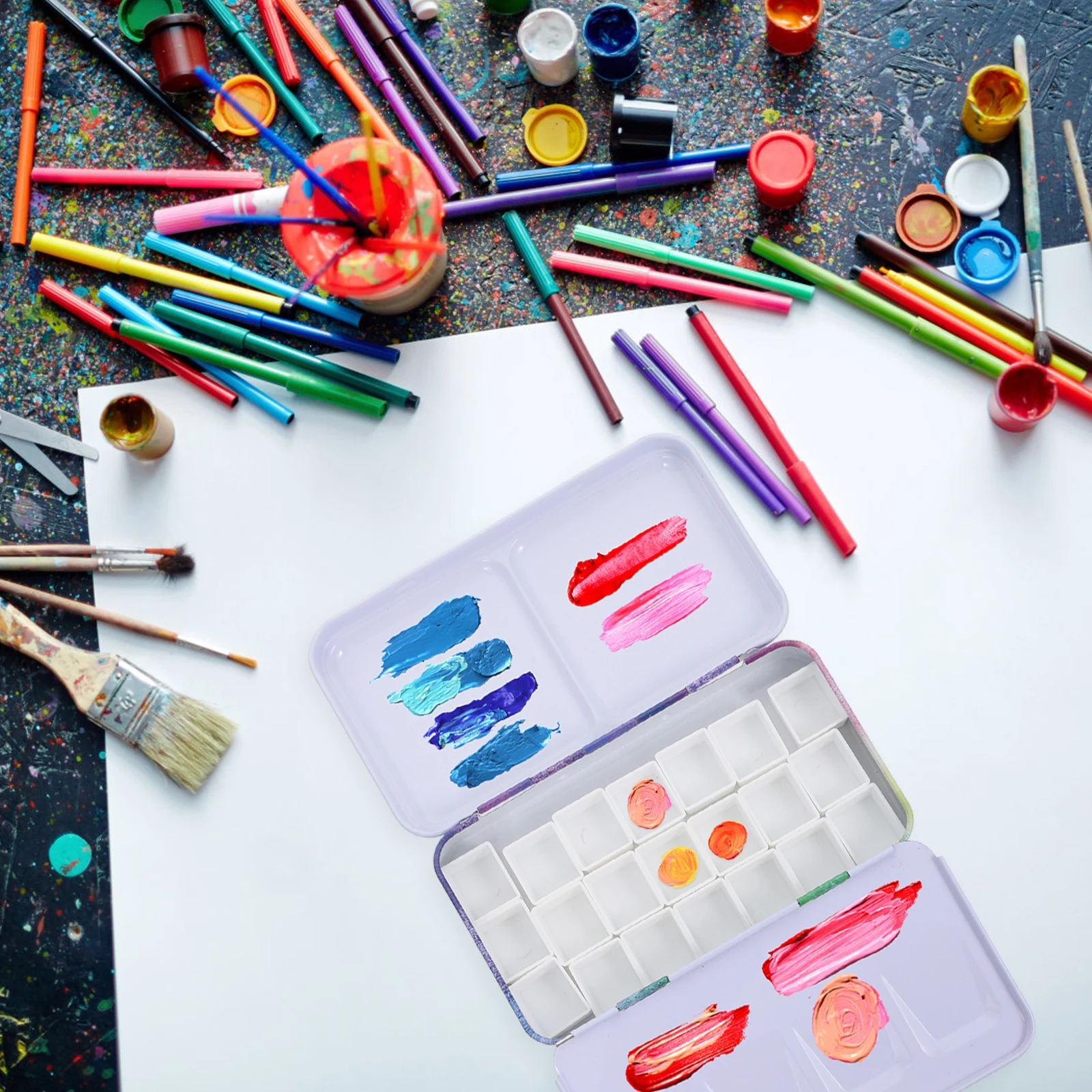 

Watercolor Paint Boxes Empty Case Display Plate Practical Travel Fixing Iron Tray Mixer Art Supplies Acrylic Storage