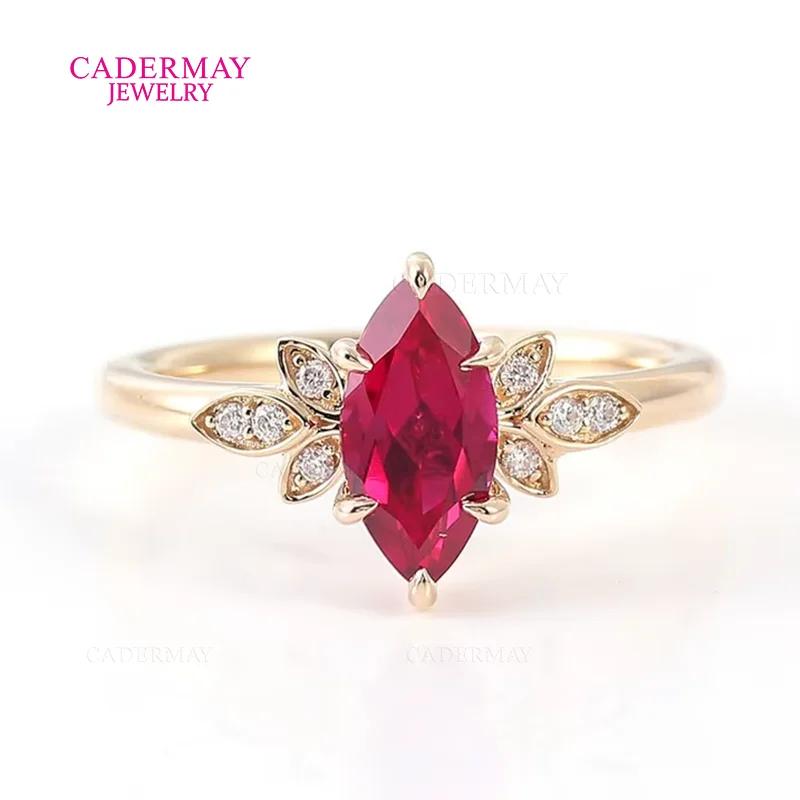 

Customized Jewelry 925 Silver Red 6x12mm Marquise Cut Lab Grown Synthetic Ruby Wedding Engagement Ring For Women Gift