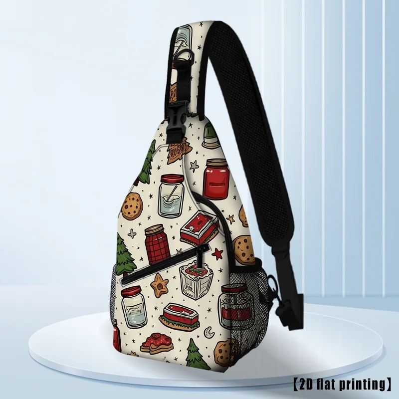 Christmas Hiking Crossbody Bag with Gingerbread Candy Canes Snowflake Print Adjustable Strap Zipper Closure