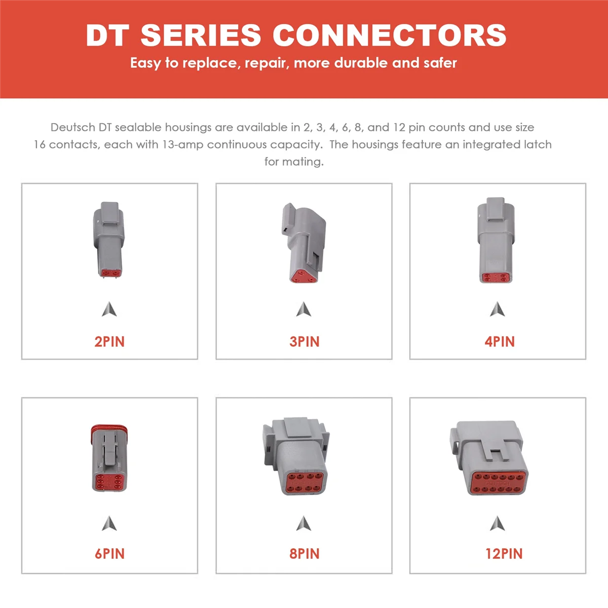 188PCS Deutsch DT Gray Connector Kit with 16 Solid Contacts in 2,3,4,6,8 and 12 Pin Configurations,Automotive Connectors