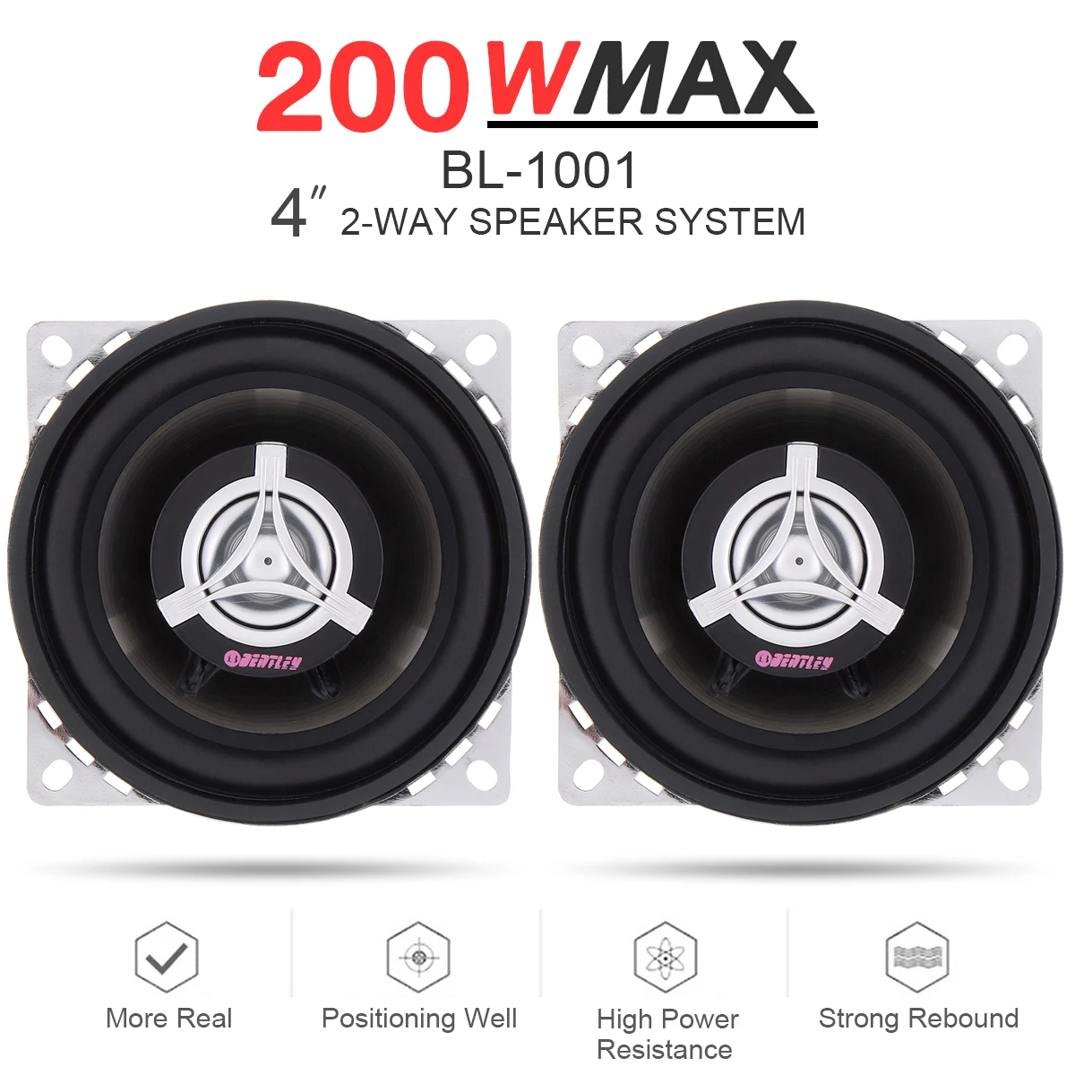 2 Pieces 4 Inch 200W 2 Way Car Coaxial Auto Audio Music Stereo Full Range Frequency Hifi Speakers Non-destructive Installation