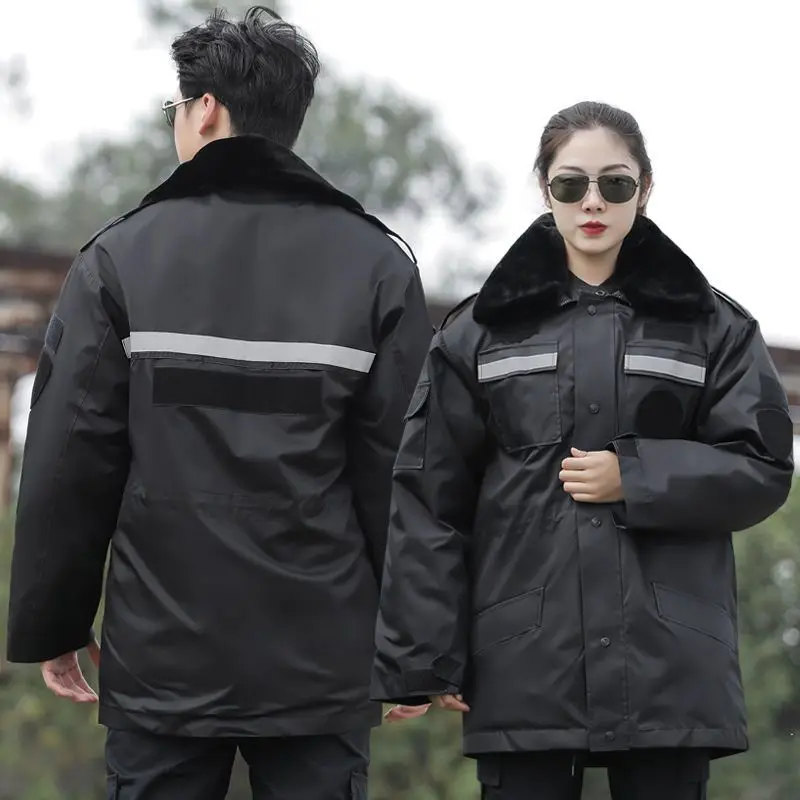 Military Coat Cotton Suit Security Reflective Strip Coat Winter Coat Thickened Insulation Cold Storage Long Style