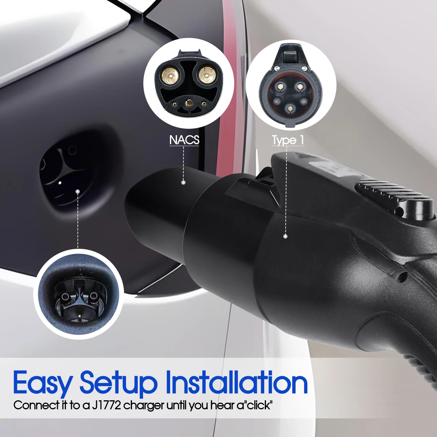 Kolanky J1772 Type1 To NACS EV Charging Adapter 7.2KW Max Compatible With NACS Model S/3/X/Y Electric Vehicle Cars