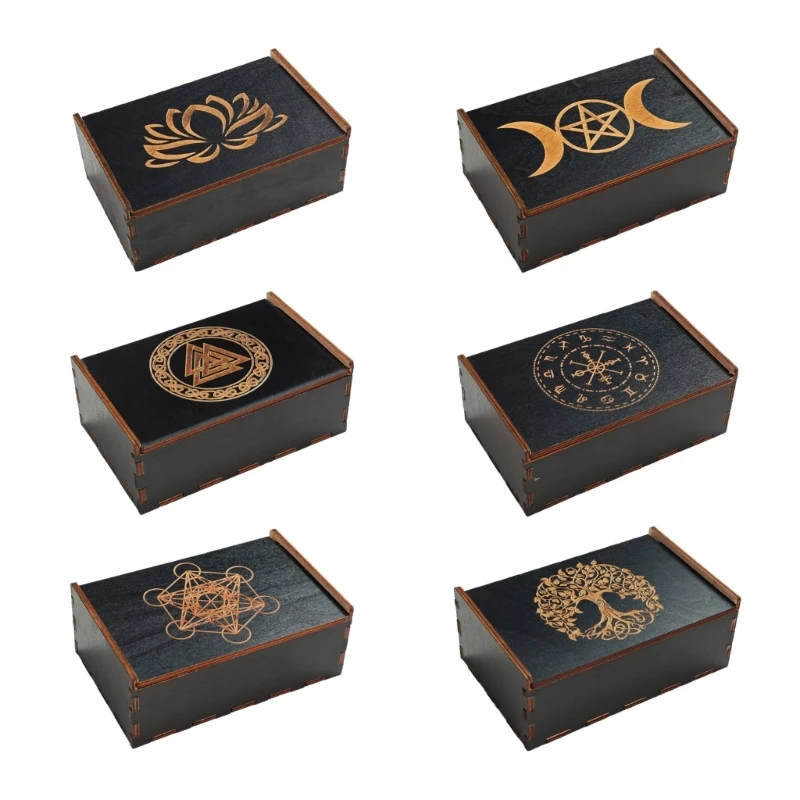 Caja de almacenamiento de cartas de Tarots de juego de madera, contenedor portátil, caja de baratijas de astrología, estuche de almacenamiento de adivinación, fácil de usar