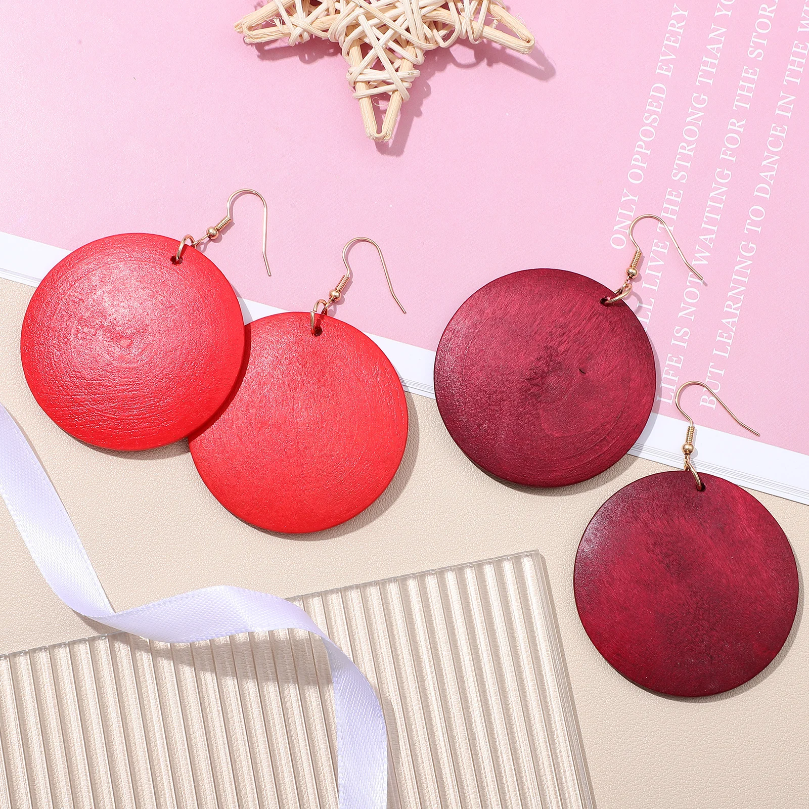 

Wood Earrings Drop Dangle for Women Boho Style Simple Versatile Circle Round Earrings For Women Retro Fashion Gifts Lightweight