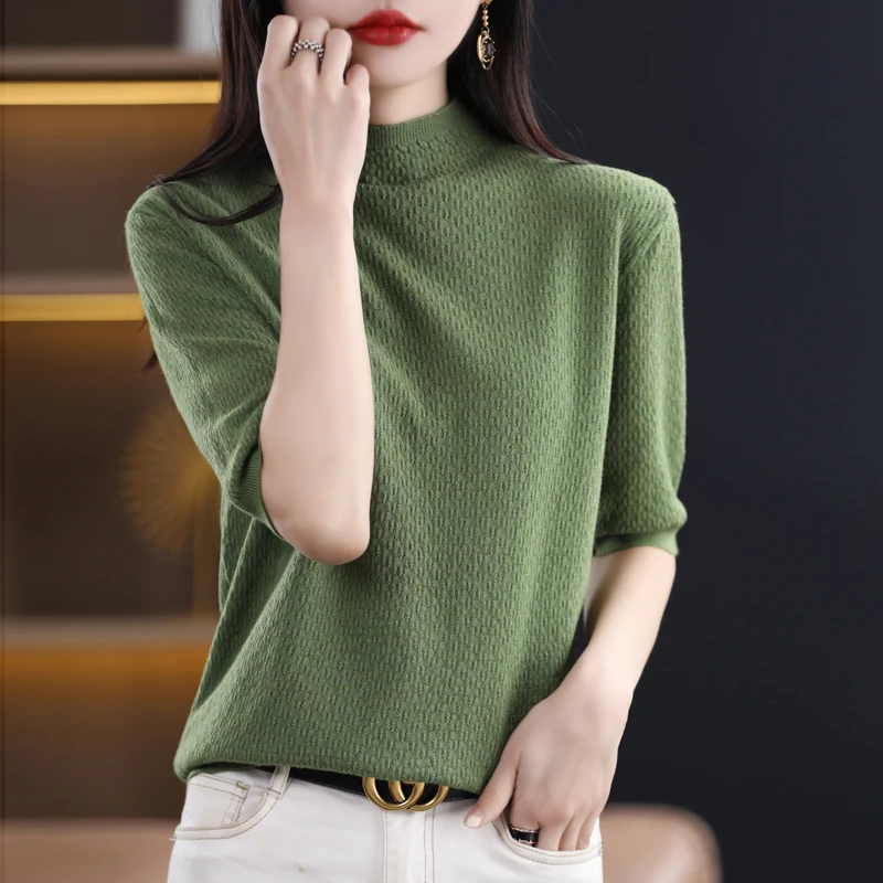 

Temperament elegant half sleeve cashmere sweater women's spring and autumn half sleeve loose cashmere Short sleeve women