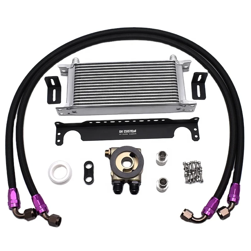 Universal Oil Cooler Radiator Kit 16 Row Thermostat Engine Oil Cooler Kit