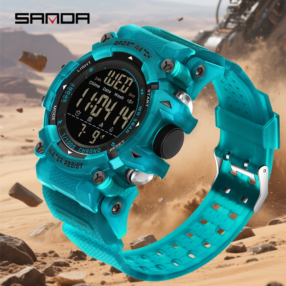 SANDA جديد 6290 ساعة إلكترونية للرجال رياضية مقاومة للماء متعددة الوظائف ضوء الليل الموقت ساعة إلكترونية للرجال ساعة تنبيه