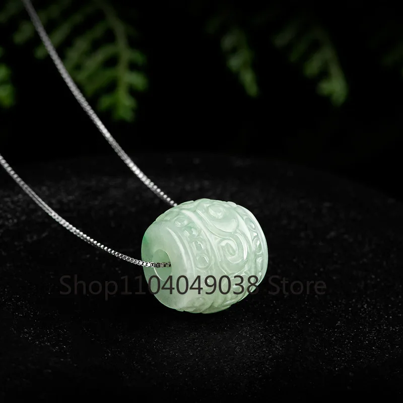 Natural Myanmar Jadeite Road Lutong Pendant Ladies 925 Silver Transshipment Bead Necklace Hand-carved Luxury Fine Jewelry