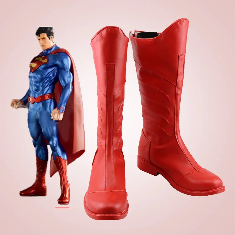 

Adult Men Superhero Clark Kent Cosplay Red Boots Halloween Carnival Costume Shoes Role Playing PU leather Red Shoes