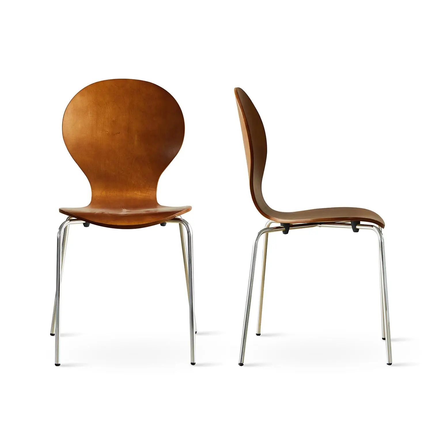 

Комплект из 2 обеденных стульев в стиле Mid-Century Modern, деревянные, штабелируемые, из гнутой древесины, без подлокотников, со стальными ножками, цвет орех, на заказ