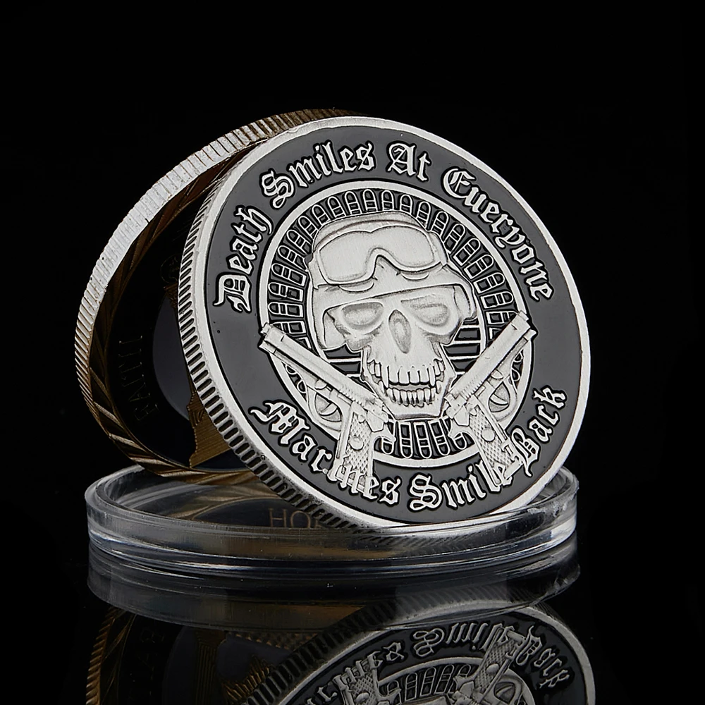 USA Marine Challenge Coin Antique Skull Coloried Freedom Eagle Liberty In God We Trust US Coin