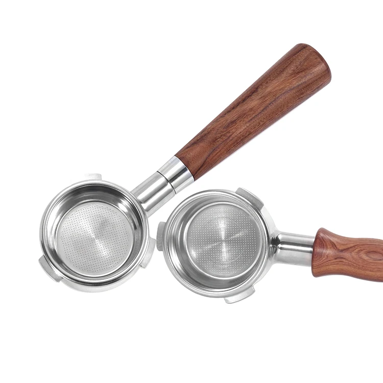 Stainless Steel 58 mm Naked Portafilter for offee Machine Double or Three Ears Bottomless Solid Wood Handle