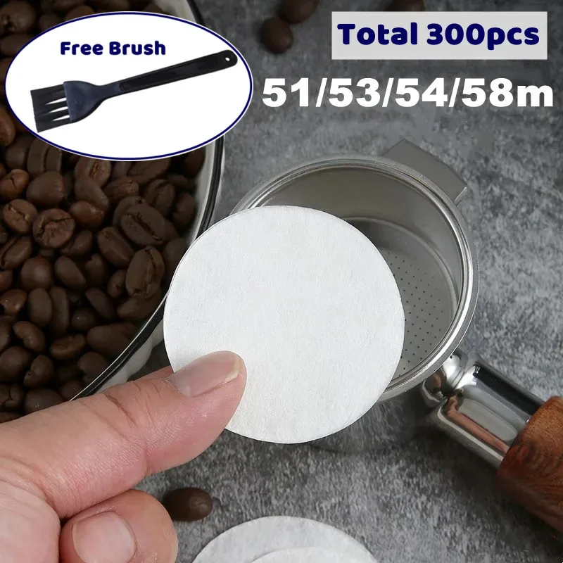 300pcs 51mm/53mm/54mm/58mm Coffee Filter Paper Portafilter Filter Basket Espresso Coffee Maker Paper Filter Coffee Accessories