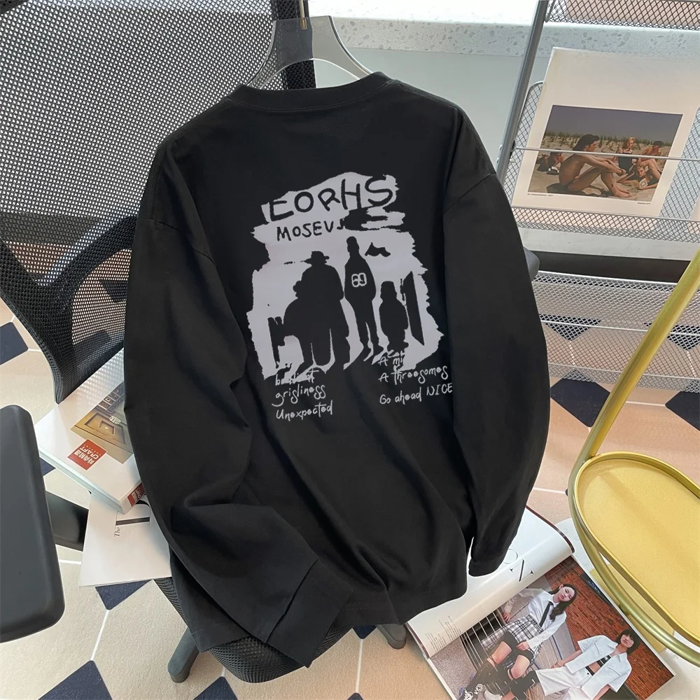 

Американская тяжелая футболка из чистого хлопка в стиле ретро для уличной моды, с длинным рукавом, с принтом Sea Scissors Label, молодежный тренд