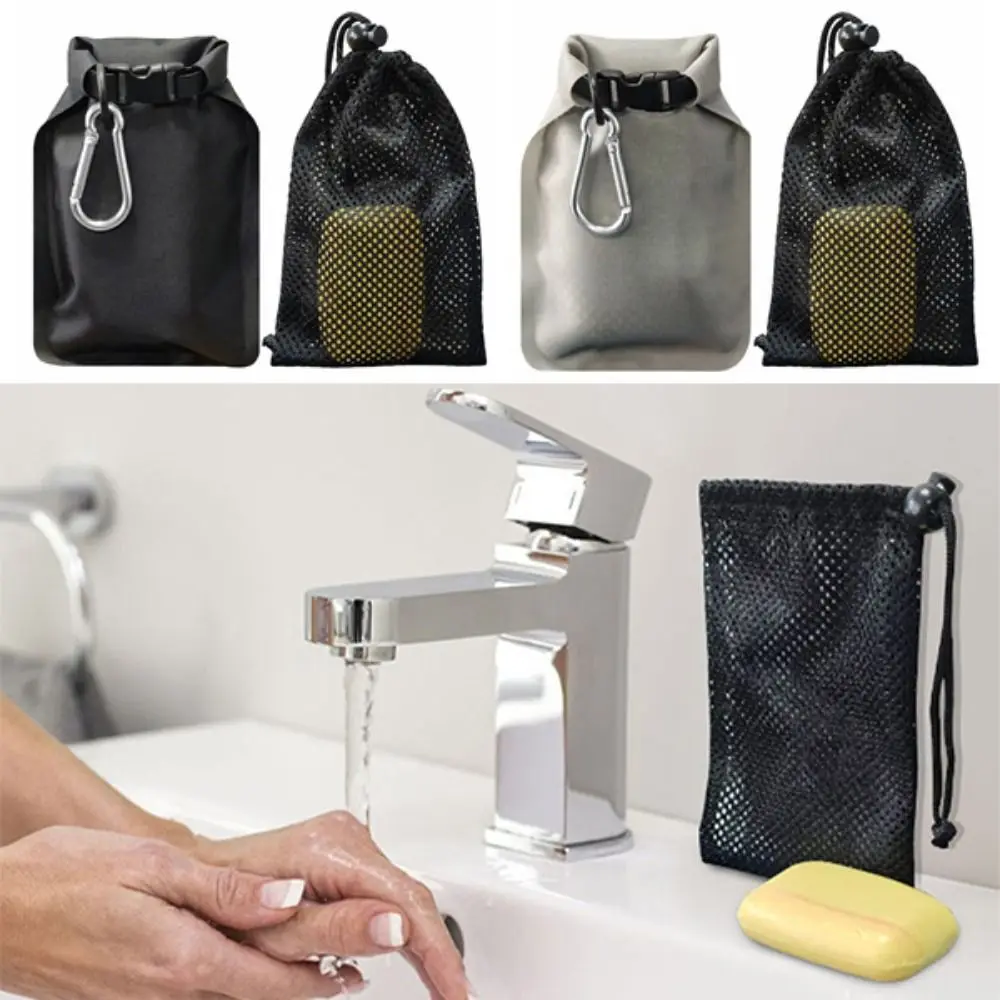 

Portable Soap Bar Case Foldable Leak-Proof Travel Soap Bar Bag Mesh Drawstring Bags Dry-wet Separation Sealed Soap Holder
