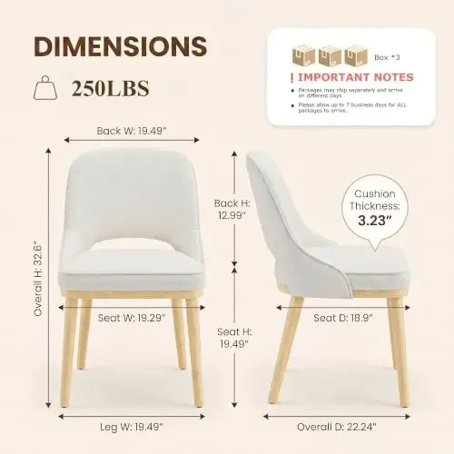 Wooden Dining Chairs Set of 6, Modern Fabric Upholstered Dining Room Chair, Kitchen Side Chairs, Farmhouse Armless