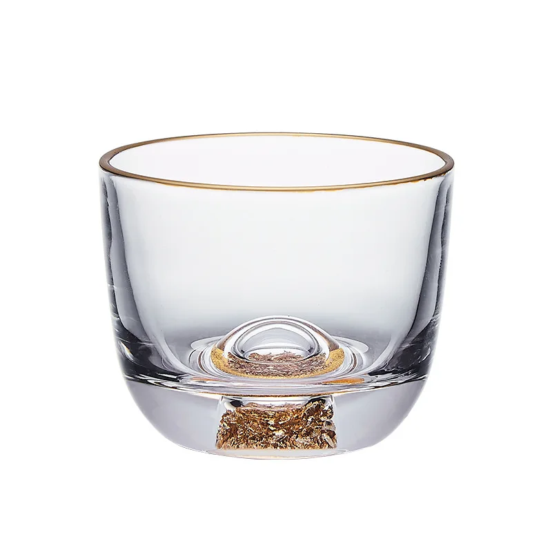 Luxury Crystal Glass Vodka Glass Sake Shochu Glass Bar Liqueur Double Bottom Gold Foil Glass Tea Cup High-end Gifts Hard Liquor