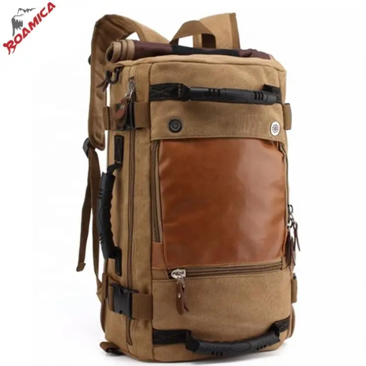 

2021 trendy style multifunction big capacity 3-ways men's outdoor hiking travel camping vintage custom waxed canvas backpack