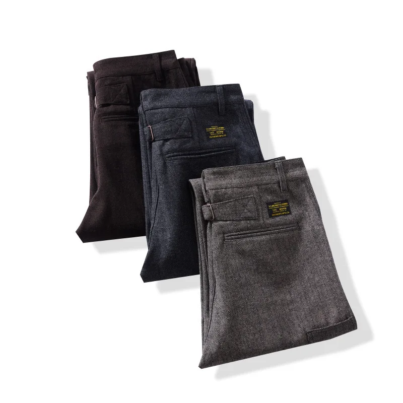 W2EJOURNEY EU US Size Luxury Quality Casual Pants Outdoor Business Vintage Herringbone Wool Thick Multi-Pocket Work Trousers