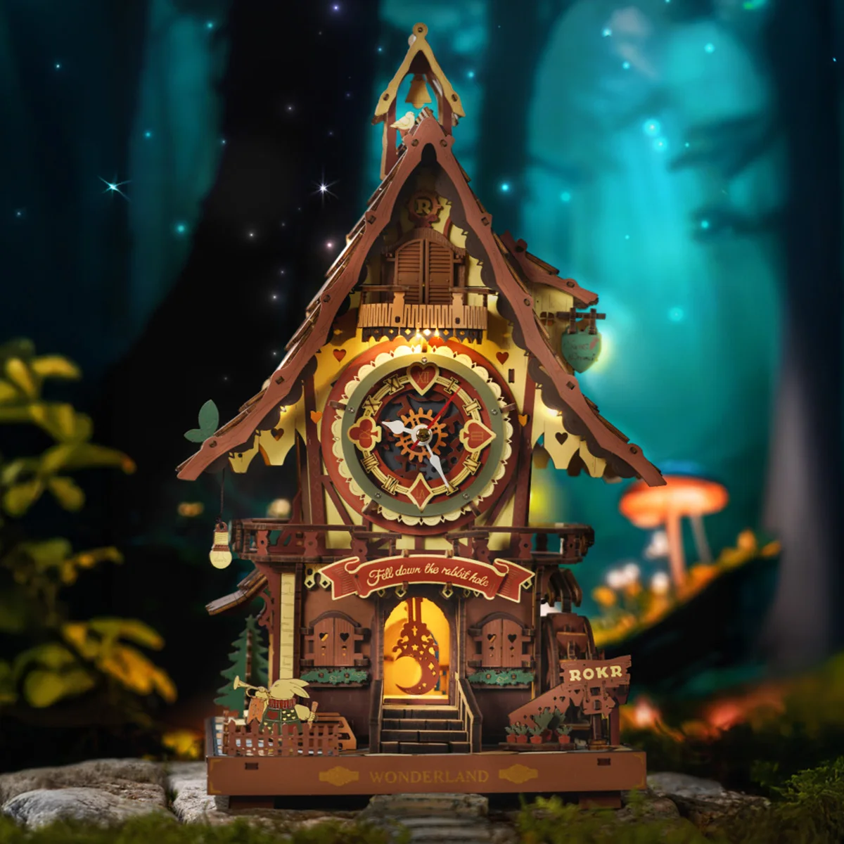 Robotime ROKR – horloge coucou mécanique 3D, Puzzle en bois, horloge murale pré-colorée, Kits de blocs de construction, décoration de maison, beau Design
