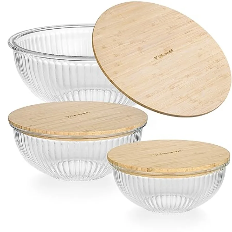 

Sable Spe-SavininSet of 3 GlaBowls wi Bamboo Lids for Foodprep Storage Mixinand Cookin- Miwave and Oven Safe BPA Free Heat Res