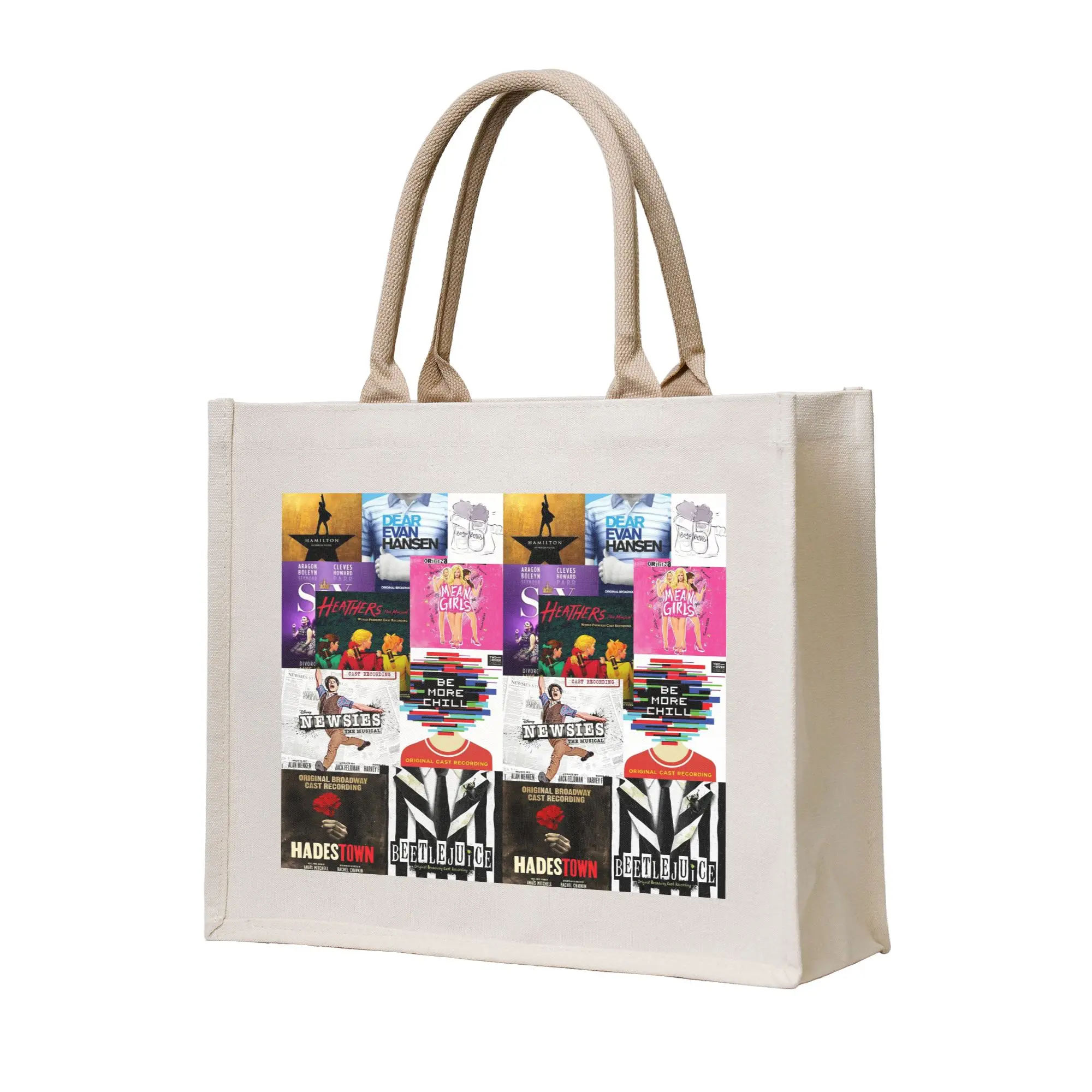 

Сумка-шоппер из холщовой ткани с принтом «Мюзикл-коллаж IV» для девочек, складная, на плечо, дорожная сумка-тоут