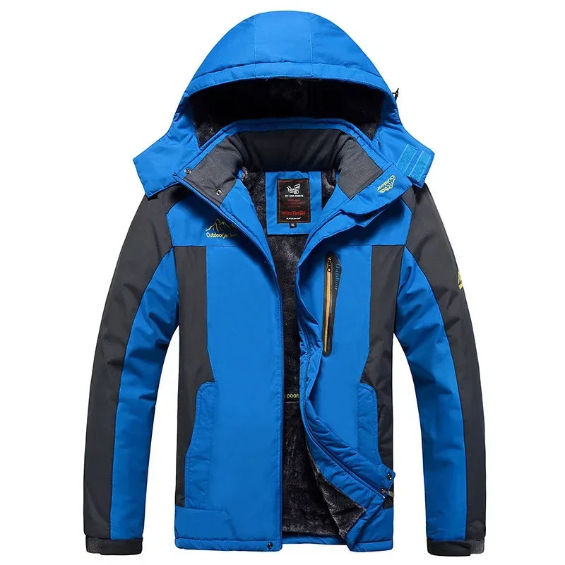 

Men Regular Length Loose Fit Windbreaker Thickened Fleece Outdoor Sports Climbing Jacket Winter Parkas Outerwear for Plus Size