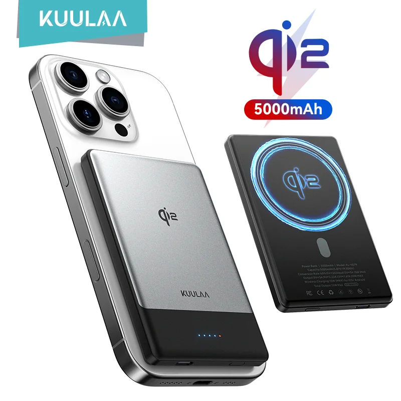 

KUULAA Qi2 Magnetic Power Bank 5000mah 15W Wireless Charging 22.5W Wired Charge for iPhone 17 16 15 14 13 Pro Max PowerBank