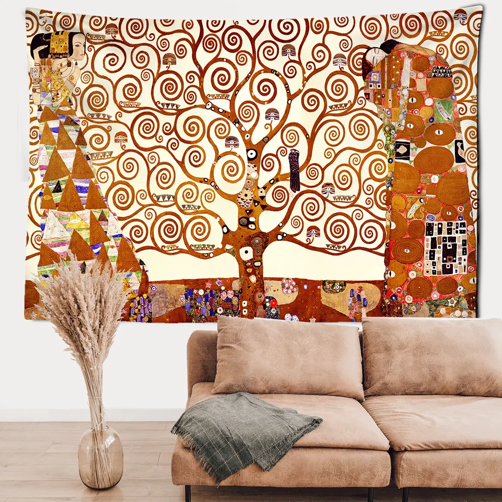 

Psychedelic Tree of Life Tapestry Gustav Klimt Kiss Wall Hanging Hippie Boho Decor Wall Cloth Abstract Painting Home Decor