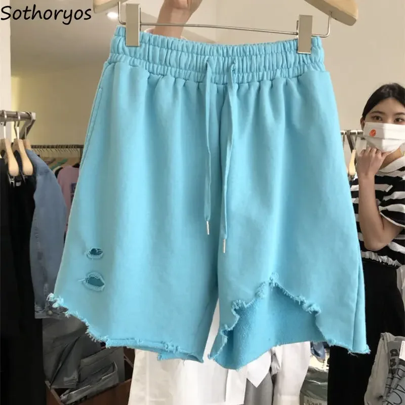 

Shorts Women Solid Hole Cool Creativity Popular Korean Style New Simple All-match Sporty Basics Summer Ladies Temperament Cozy