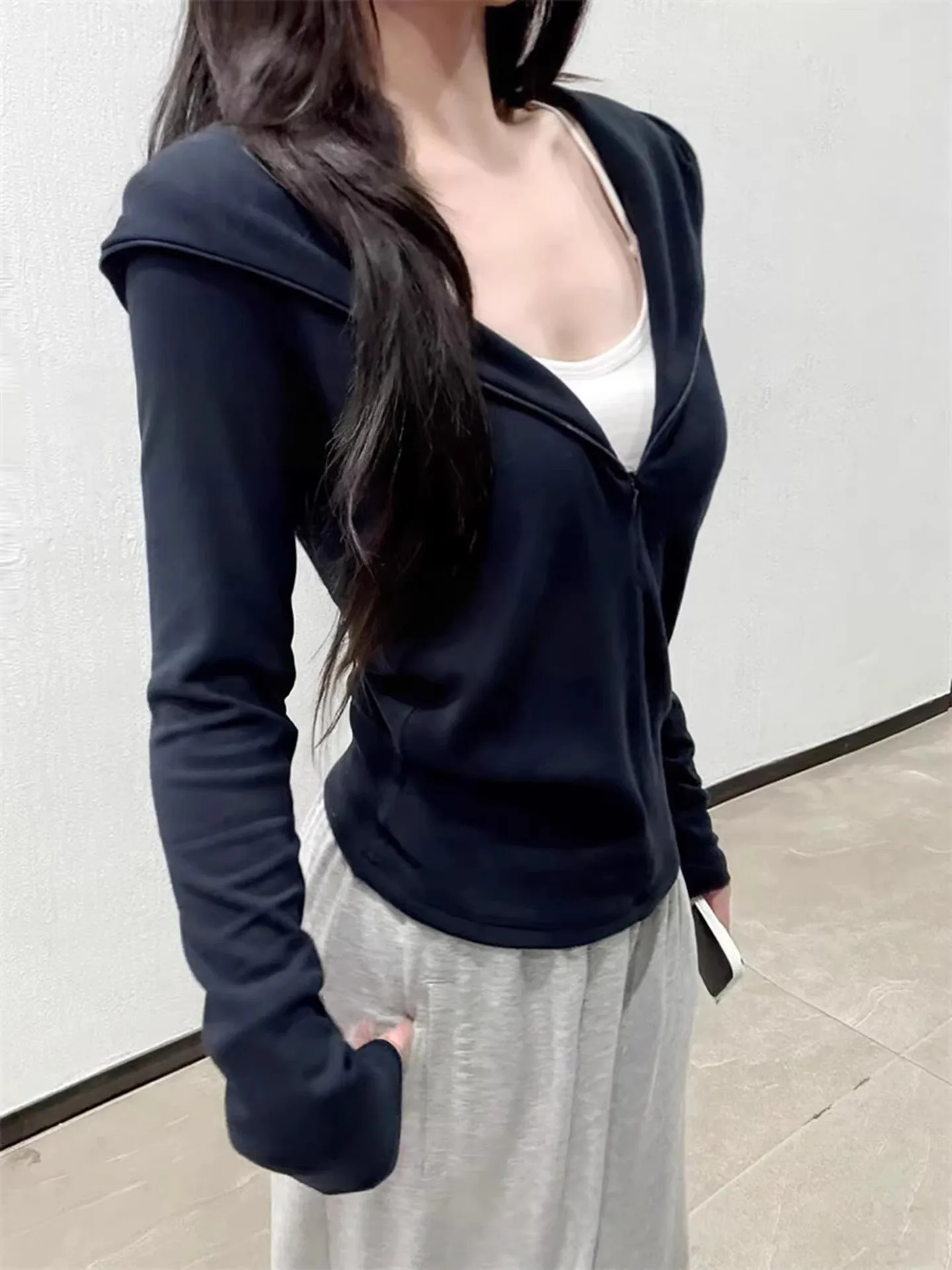 Fashionable Korean Style Zipper Hoodie Women's Spring Autumn Slimming Waistcoat Casual Outerwear Comfortable Loose Fit Long S...