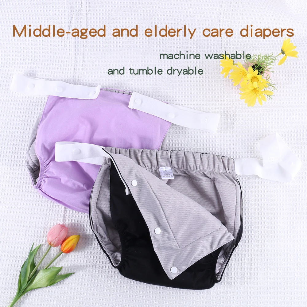 

4pcs Washable Adult Cloth Diaper Set: 3 Snap Closure Cloth Diapers + 1 Storage Bag. Adjustable Elastic Waistband,Absorbency