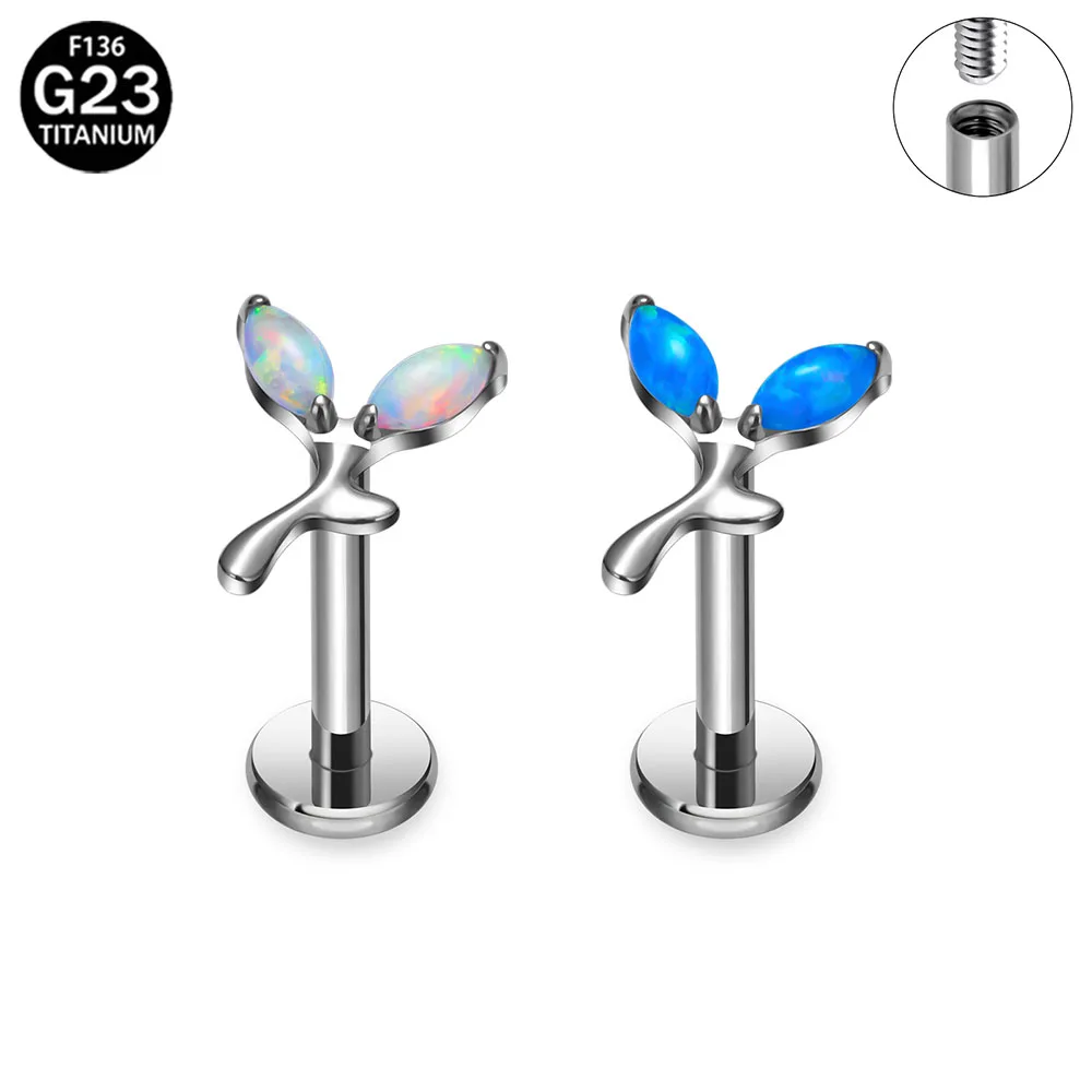

ASTM G23 Titanium Leaf Deer Opal Cartilage Earrings Lip Rings Internal Thread Body Jewelry for Women Gothic Punk Piercing Earrin