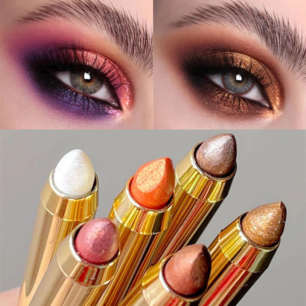 Lápiz de sombra de ojos nacarado, resaltador de Ojos de larga duración, brillo brillante, palo de sombra de ojos 2 en 1, herramienta de maquillaje de ojos colorida a prueba de agua