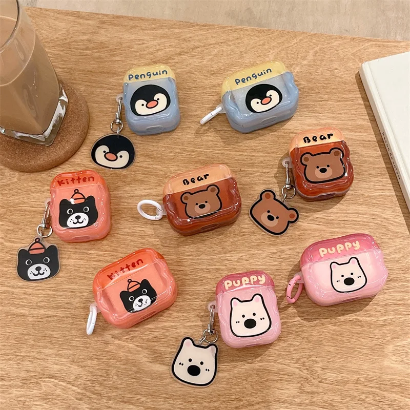 Suitable for Airpods4 headphone protective case color blocking Cute animals  AirPods 1/2/3/pro Apple headphone case ﻿