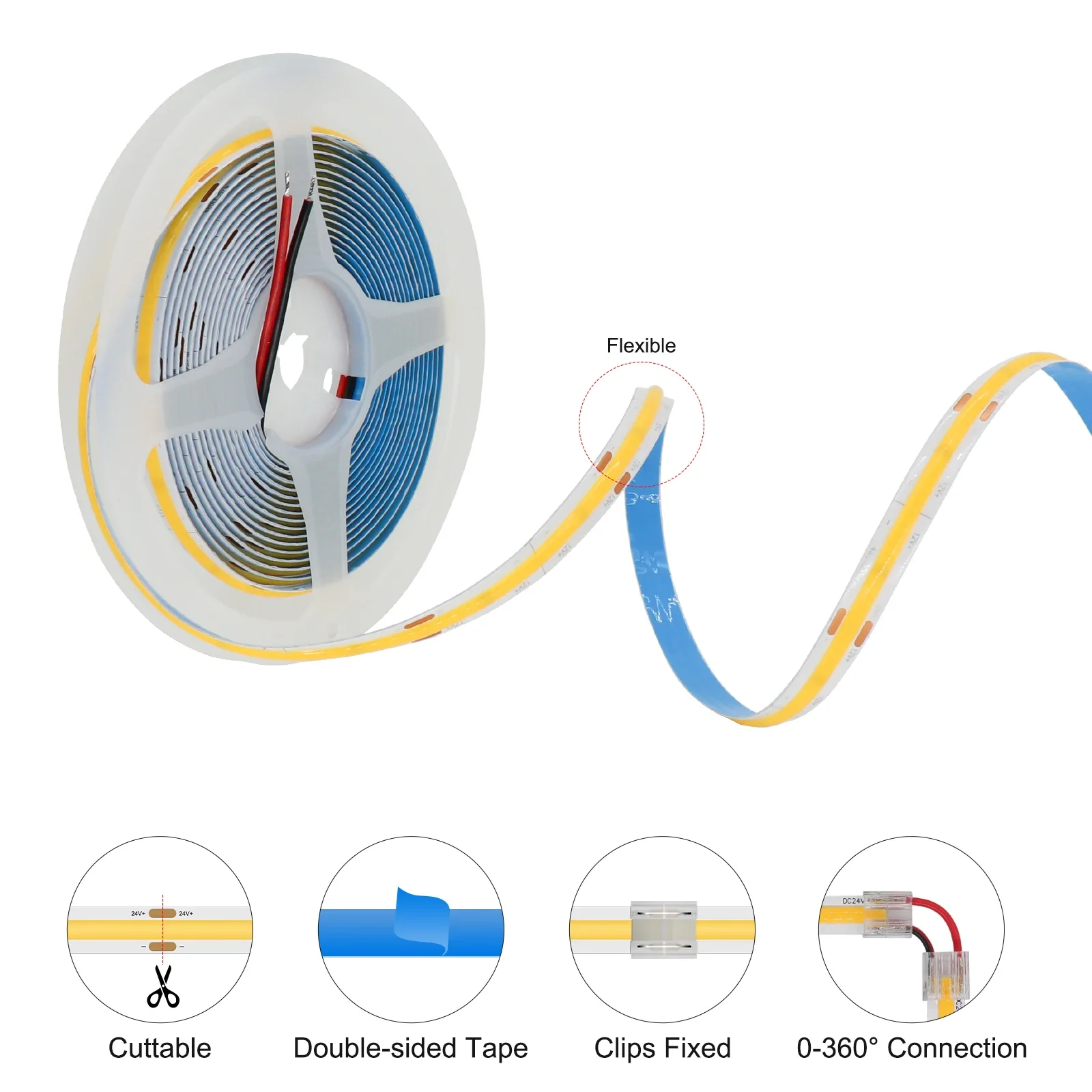 COB LED Strip Lights 320 480 528 LED 1m 5m Warm Nature White High Density Flexible Tape Ribbon RA90 12V 24V Do Rekonacji Pokoju