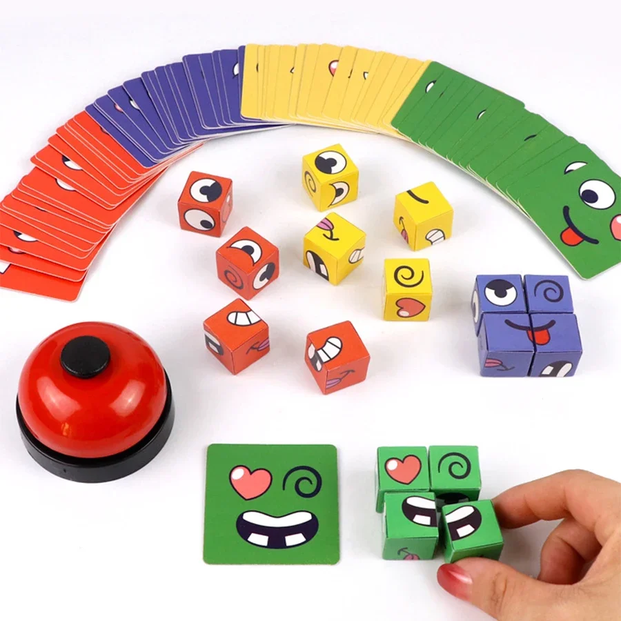 لعبة ألغاز مكعبات الرموز التعبيرية الخشبية الإبداعية، كتل مطابقة لتدريب الدماغ للأطفال