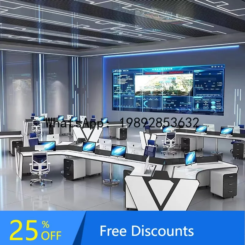 

CZ Lacquered Tech-Style Command Desk Central Control Room Monitoring Desk Multi-Seat Computer Desk