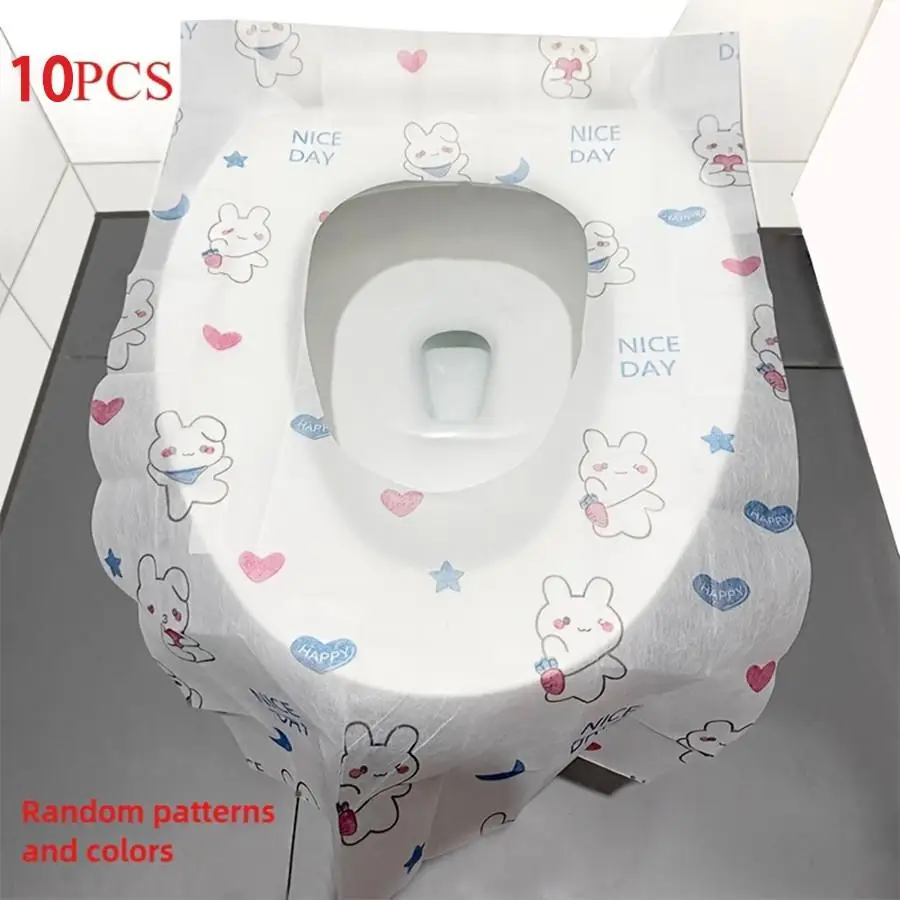 10Pcs Disposable Toilet Seat Covers-Adorable Rabbit&Heart Design,Extended&Wide for Public Restrooms,Travel&Airplane.Portable