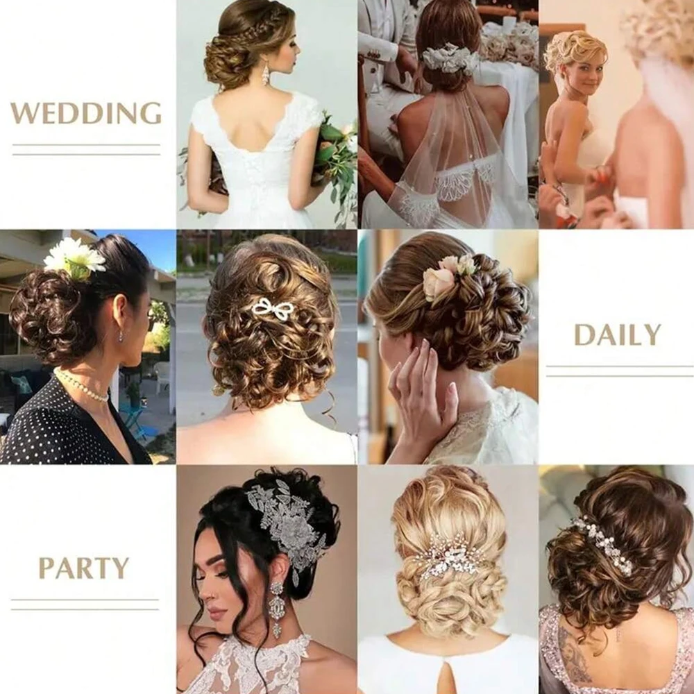 Bride Messy Big Hair Bun Curly Chignon with Comb Clips In Hair Tail Cover Ponytail Extension Synthetic Natural Fake Hair