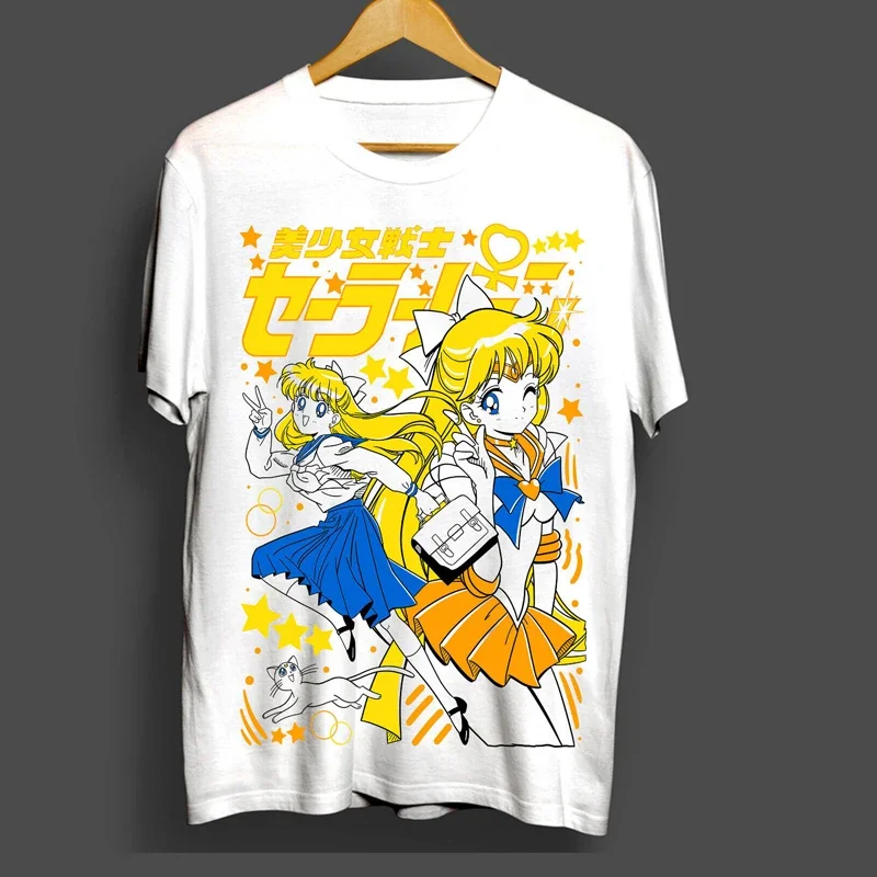 Camiseta Sailor Moon de alto peso en gramos, Harajuku, nicho holgado japonés, marca de moda de alta gama, mangas cortas para hombres y mujeres